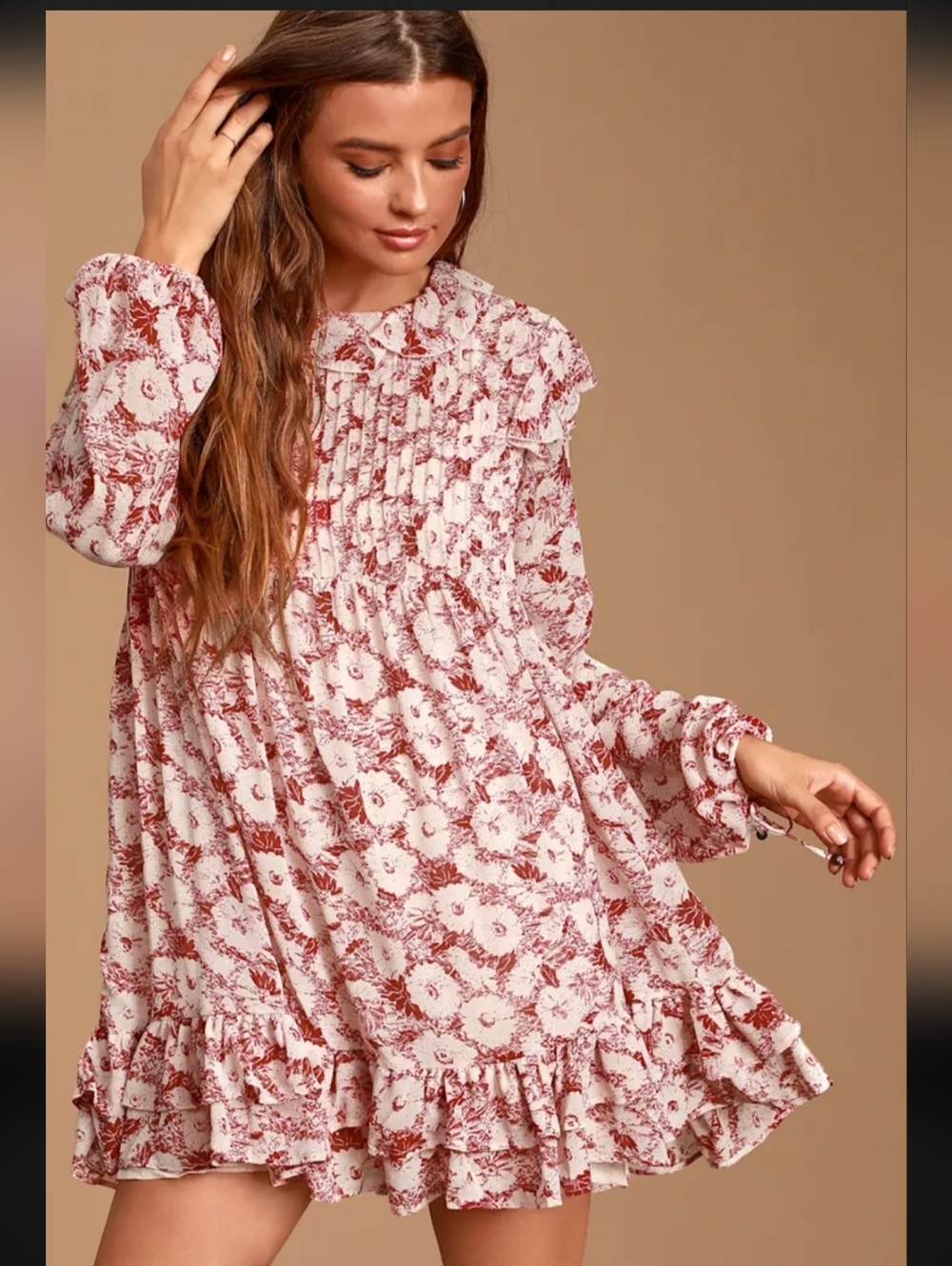 Free People These Dreams Floral Long Sleeve Babydoll Mini Dress Relaxed Fit XS